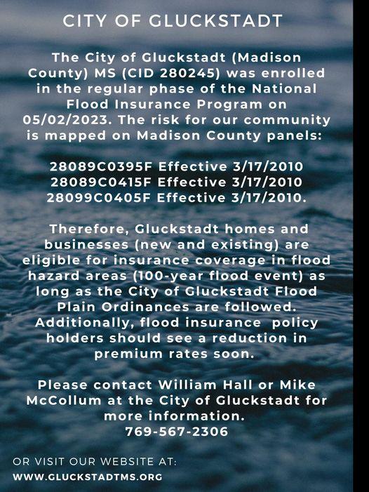 City Of Gluckstadt Enrolled In The Regular Phase Of The National Flood ...